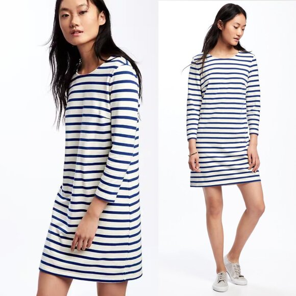 NEW Old Navy Heavy Knit Shift Dress | Color Stripe White/Blue | Size S Small - Picture 1 of 4